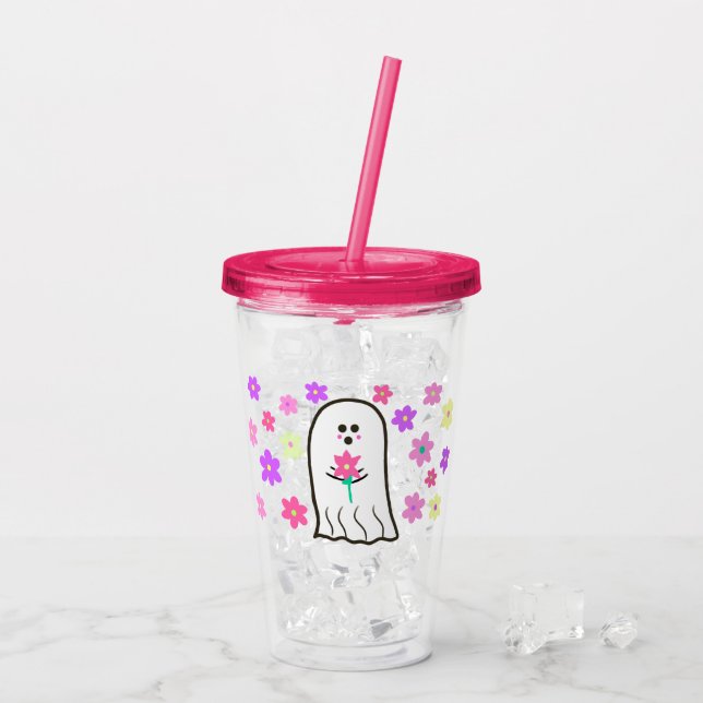 Groovy Ghost with Flowers Acrylic Tumbler (Back Ice)