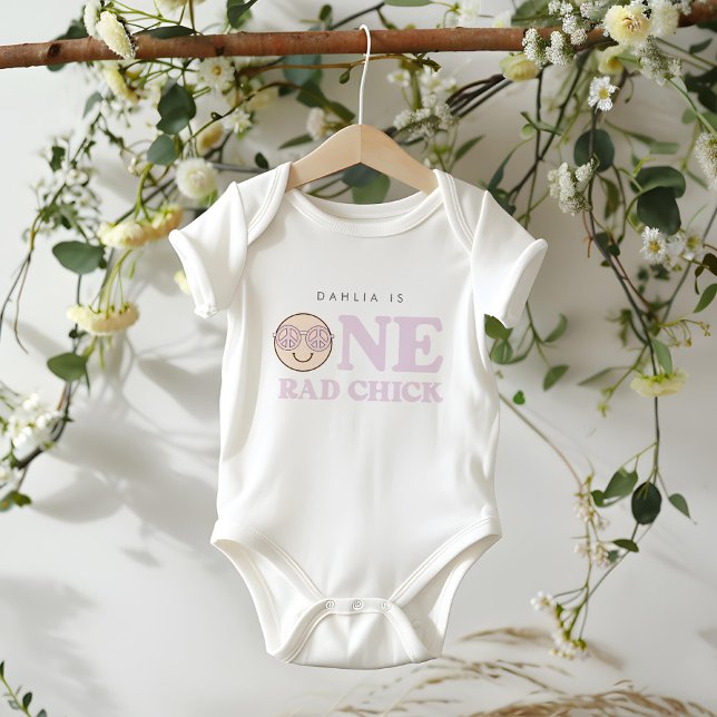 Groovy Girl Checkered Happy Face | 1st Birthday Baby Bodysuit (Creator Uploaded)