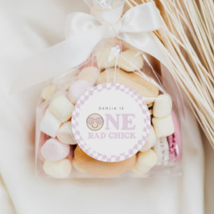 Groovy Girl Checkered Happy Face   1st Birthday Classic Round Sticker