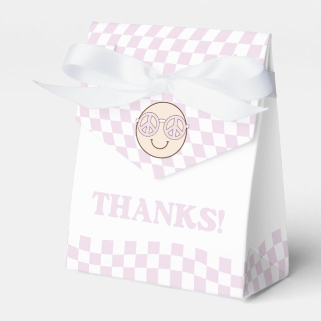 Groovy Girl Checkered Happy Face | 1st Birthday Favor Boxes (Front Side)