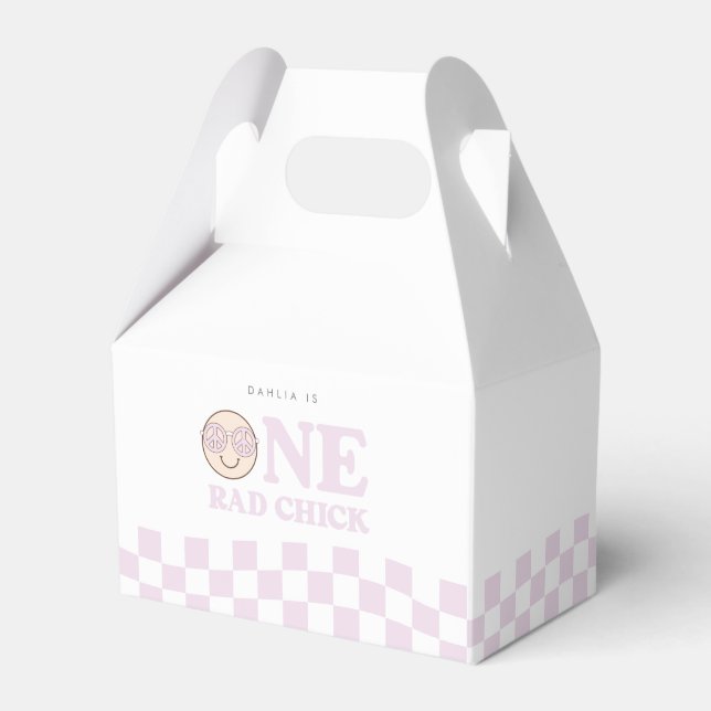 Groovy Girl Checkered Happy Face | 1st Birthday Favor Boxes (Front Side)