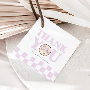 Groovy Girl Checkered Happy Face 1st Birthday Favor Tags