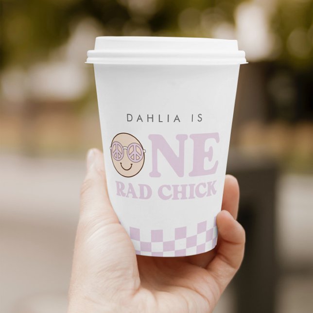 Groovy Girl Checkered Happy Face | 1st Birthday Paper Cups (Creator Uploaded)