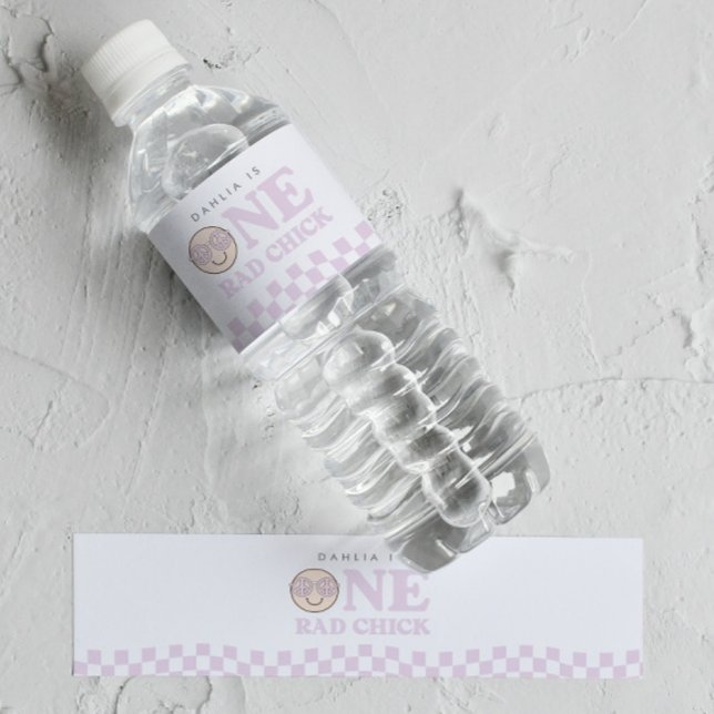 Groovy Girl Checkered Happy Face | 1st Birthday Water Bottle Label (Creator Uploaded)