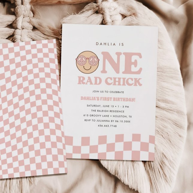 Groovy Girl Checkered Happy Face | Birthday Invitation (Creator Uploaded)