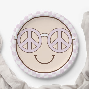 Groovy Girl Checkered Happy Face Birthday Paper Plates