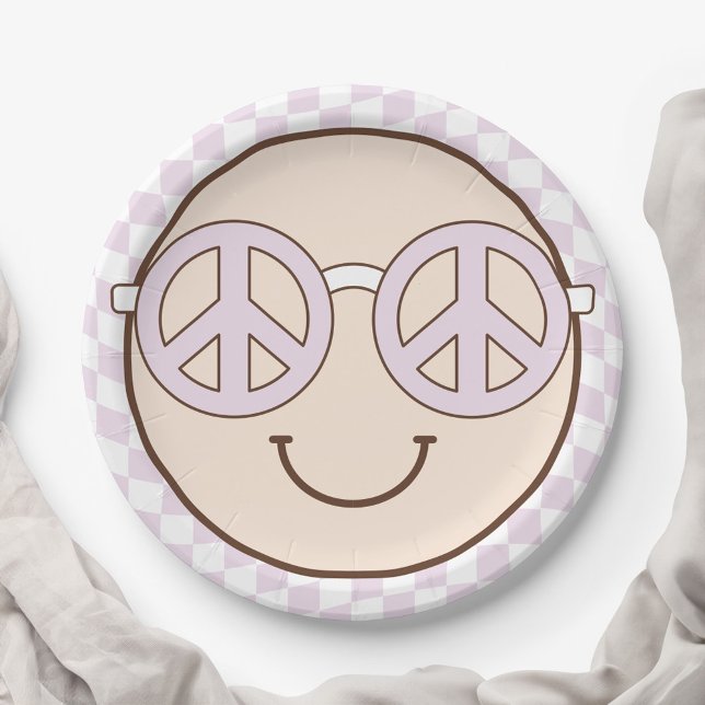 Groovy Girl Checkered Happy Face | Birthday Paper Plates (Creator Uploaded)