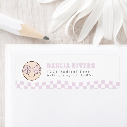 Groovy Girl Checkered Happy Face  Return Address Label