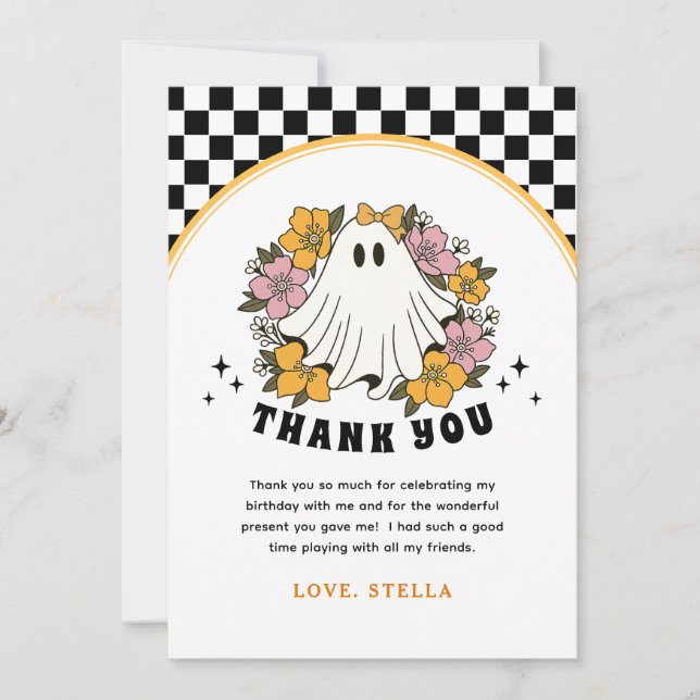Groovy Girl Halloween Birthday Thank you Card (Front)