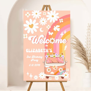 Groovy Girl Pink Peach Van Party Welcome Sign 