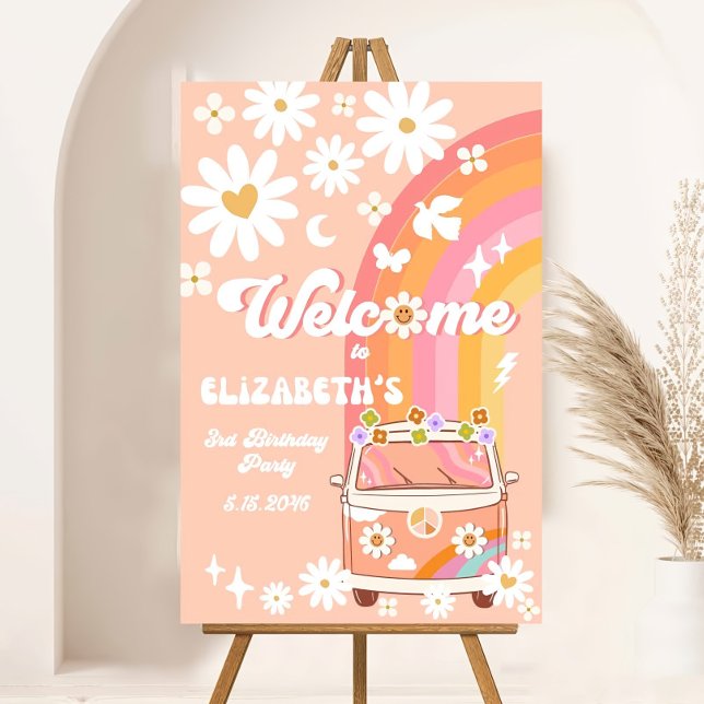 Groovy Girl Pink Peach Van Party Welcome Sign  (Creator Uploaded)