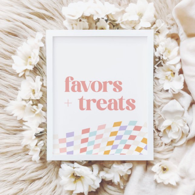 Groovy Girl's Checkered Retro Favors and Treats Poster (Creator Uploaded)