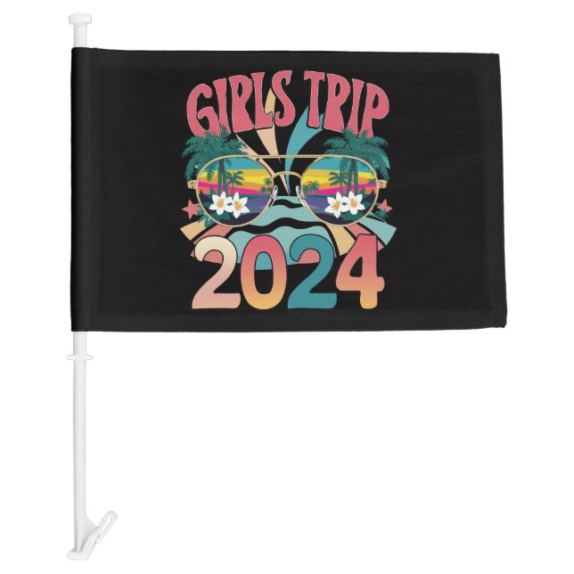Groovy Girls Trip 2024 Weekend Summer Beach  Car Flag (Front)