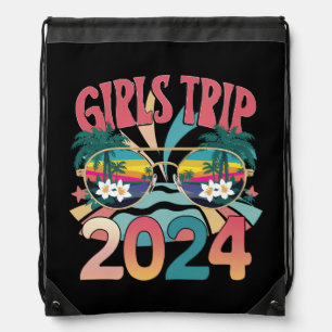 Groovy Girls Trip 2024 Weekend Summer Beach Drawstring Bag