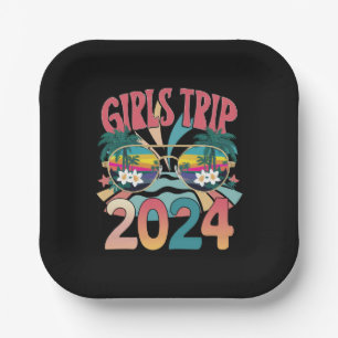 Groovy Girls Trip 2024 Weekend Summer Beach Paper Plates
