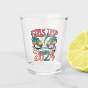 Groovy Girls Trip 2024 Weekend Summer Beach  Shot Glass