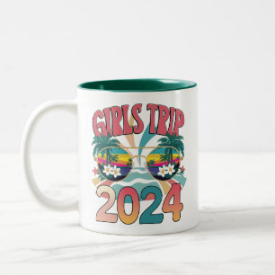 Groovy Girls Trip 2024 Weekend Summer Beach Two-Tone Coffee Mug