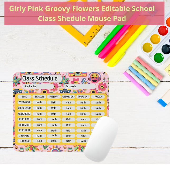 Groovy Girly Flowers Pink 2024 Class Schedule Mouse Pad (Creator Uploaded)