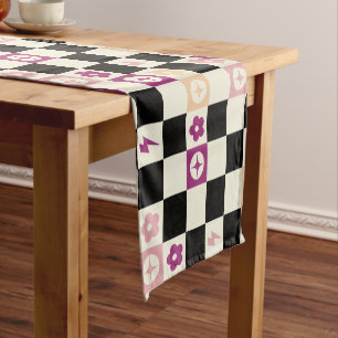 Groovy Girly Psychedelic Checkerboard, Y2K Short Table Runner