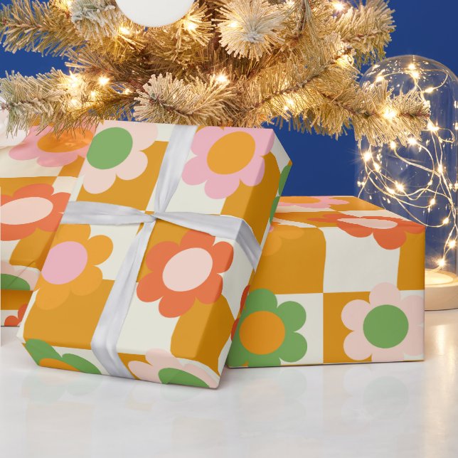 Groovy Girly Psychedelic Checkerboard, Y2K Wrapping Paper (Holidays)
