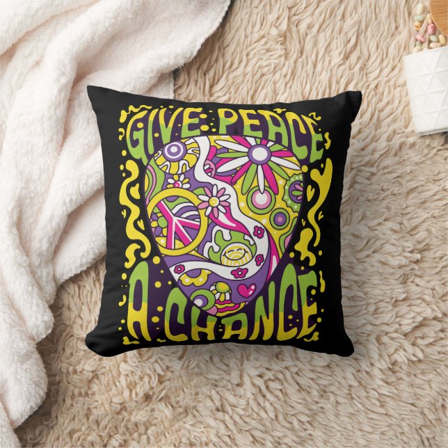 Groovy Give Peace A Chance Throw Pillow (Blanket)