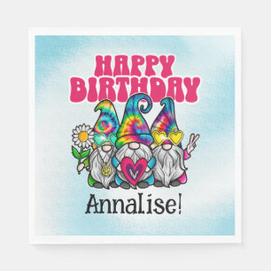 Groovy Gnomes Rainbow Tie Dye Birthday Party Napkins