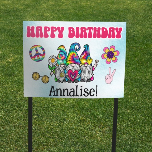 Groovy Gnomes Rainbow Tie Dye Birthday Party Sign (Creator Uploaded)