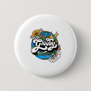 Groovy Go Green Earth Day Recycle Retro Boho Hippi Button