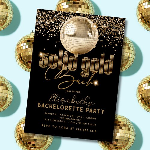 Groovy Gold Disco Solid Gold Bachelorette Party  Invitation