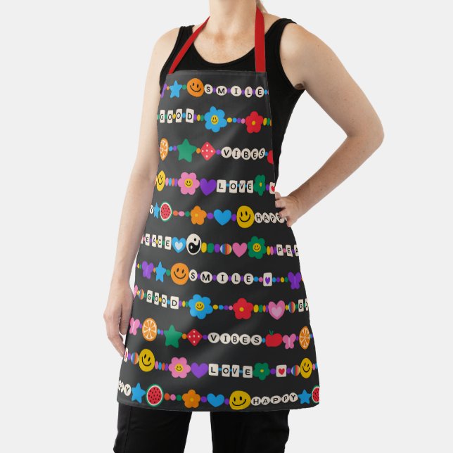 Groovy Good Vibes Love Smile Retro Beads Apron (Insitu)