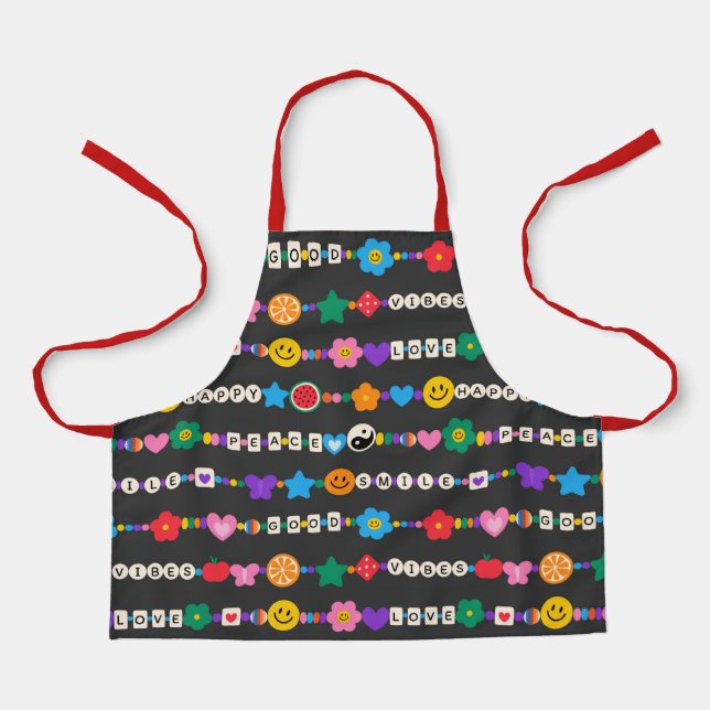Groovy Good Vibes Love Smile Retro Beads Apron (Front)