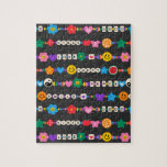 Groovy Good Vibes Love Smile Retro Beads Jigsaw Puzzle<br><div class="desc">Groovy Good Vibes Love Smile Retro Beads Jigsaw Puzzles features a variety of friendship beads with text such as love, peace, happy, smile, good vibes and accented with flowers, butterflies, hearts, stars, yin and yang signs in bright colors. Perfect gifts for Christmas, birthday, best friends, sisters and more. Designed by...</div>