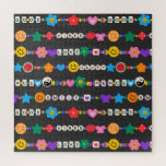 Groovy Good Vibes Love Smile Retro Beads Jigsaw Puzzle<br><div class="desc">Groovy Good Vibes Love Smile Retro Beads Jigsaw Puzzles features a variety of friendship beads with text such as love, peace, happy, smile, good vibes and accented with flowers, butterflies, hearts, stars, yin and yang signs in bright colors. Perfect gifts for Christmas, birthday, best friends, sisters and more. Designed by...</div>