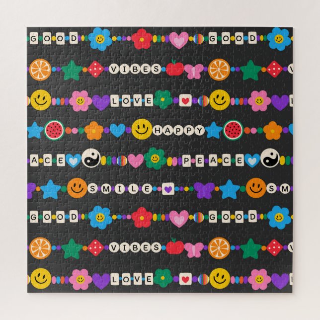 Groovy Good Vibes Love Smile Retro Beads Jigsaw Puzzle (Vertical)
