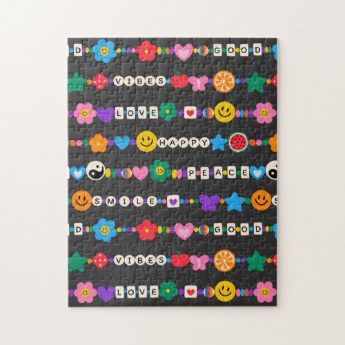 Groovy Good Vibes Love Smile Retro Beads Jigsaw Puzzle
