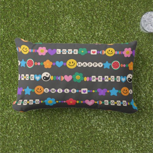 Groovy Good Vibes Love Smile Retro Beads Lumbar Pillow