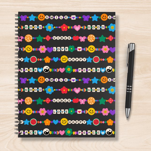 Groovy Good Vibes Love Smile Retro Beads Notebook (Creator Uploaded)