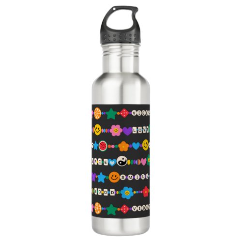 Groovy Good Vibes Love Smile Retro Beads Stainless Steel Water Bottle