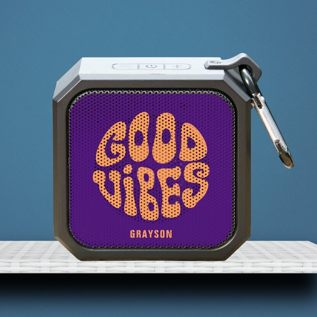 Groovy Good Vibes Typography Personalized Name  Bluetooth Speaker (Creator Uploaded)