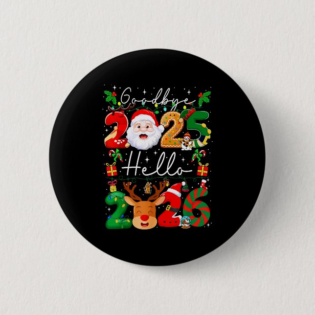 Groovy Goodbye 2025 Hello 2026 Happy New Years Eve Button (Front)