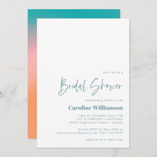 Groovy Gradient Teal Pink Orange Bridal Shower Invitation