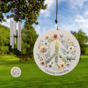 Groovy Grandma Beautiful Floral Retro Peace Sign Wind Chime