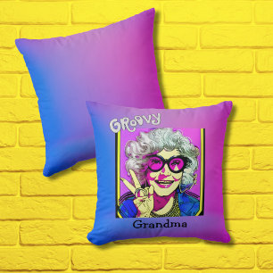 Groovy Grandma Peace Sign Retro Vintage Hippie Throw Pillow
