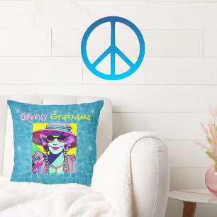 Groovy Grandma Retro Flower Power Vintage Hippie Throw Pillow