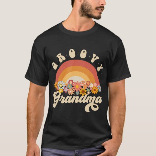 Groovy Grandma Retro Rainbow Colorful Flowers Desi T_Shirt