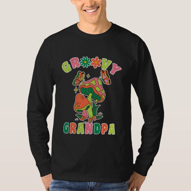 groovy grandpa colorful retro mushrooms T-Shirt (Front)