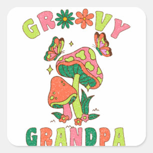 groovy grandpa colorful vintage mushrooms square sticker