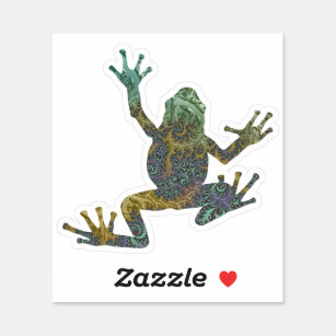 Groovy Green and Gold Fractal Tree Frog Sticker