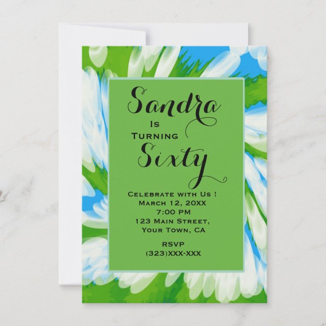 Groovy Green Blue Tie Dye Swirl Birthday Invitation (Front)