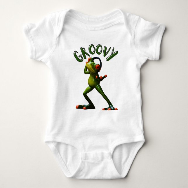 Groovy Green Frog Baby Bodysuit (Front)